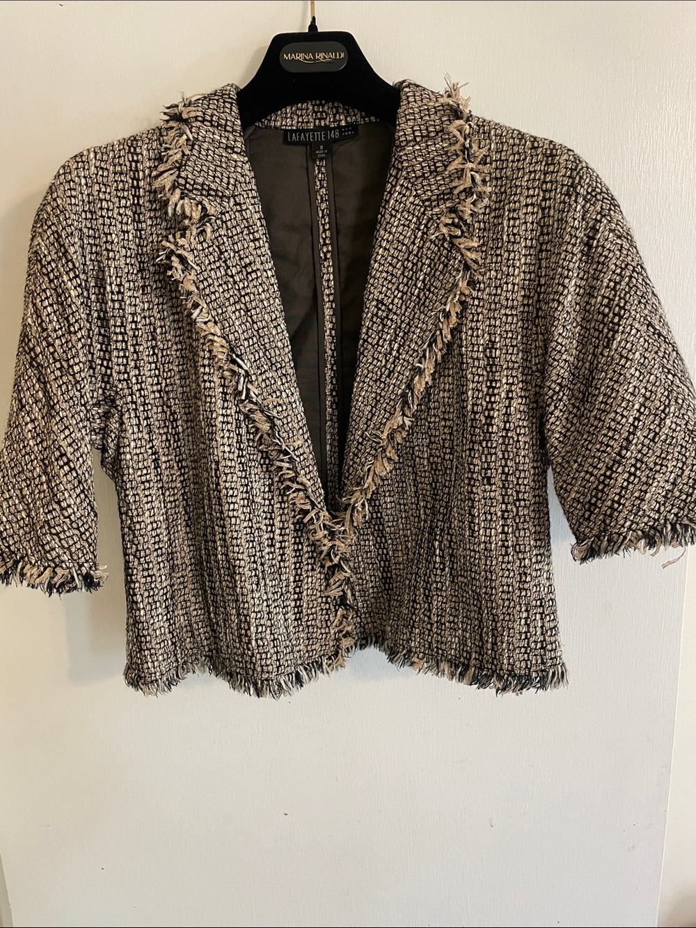Lafayette 148 New York Black and Cream Textured Tweed Jacket